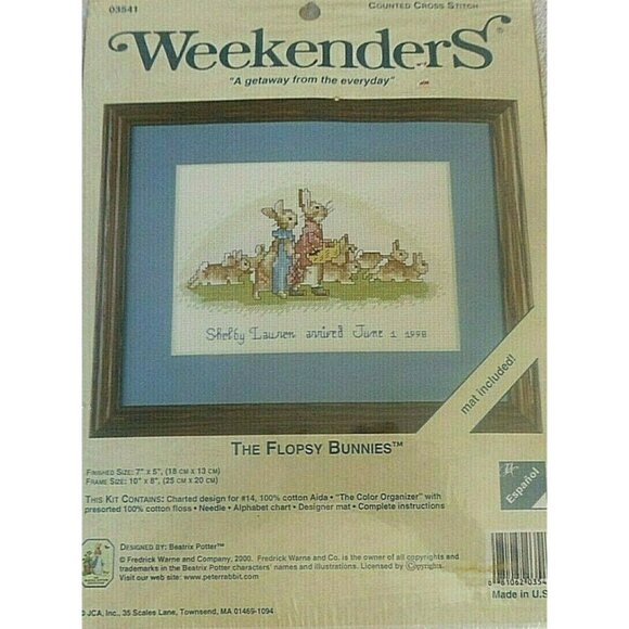Cross Stitch Kit Weekenders & JCA FLOPSY BUNNY Beatrix Potter Counted Birth Date - Picture 4 of 4